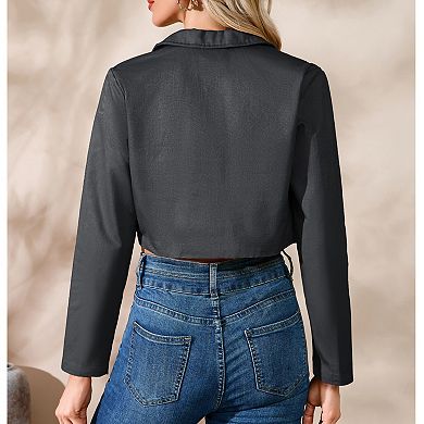 Women's Cropped Blazer Open Front Long Sleeve Slim Fit Casual Short Suit Jacket