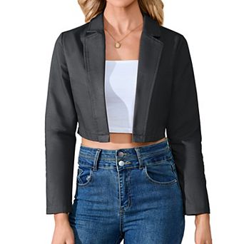 Women's Cropped Blazer Open Front Long Sleeve Slim Fit Casual Short Suit Jacket