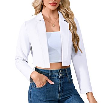 Women's Cropped Blazer Open Front Long Sleeve Slim Fit Casual Short Suit Jacket