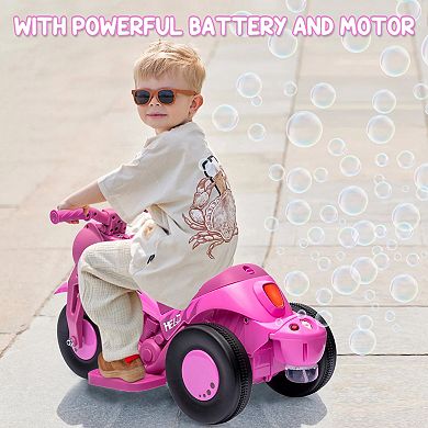 6V Kids Electric Motorcycle with Automatic Bubble Machine, Ride-on Car for 3+, Pink
