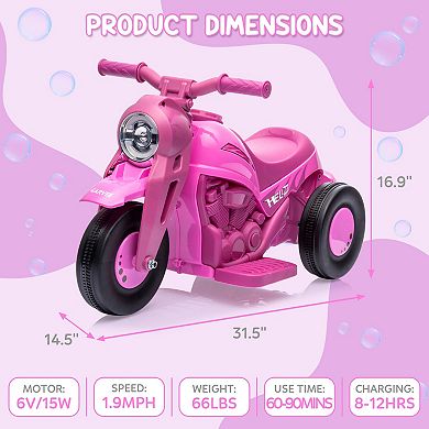 6V Kids Electric Motorcycle with Automatic Bubble Machine, Ride-on Car for 3+, Pink
