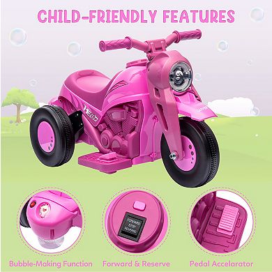 6V Kids Electric Motorcycle with Automatic Bubble Machine, Ride-on Car for 3+, Pink