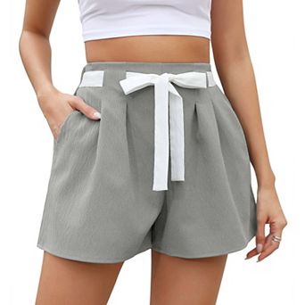 Women's High Waist Pleated Casual Shorts Front Tie Loose Wide Leg Shorts with Side Pockets