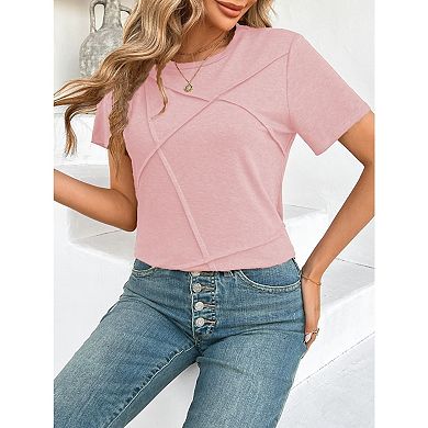 Blueming Short Sleeve Crew Neck Cross Design Casual Top
