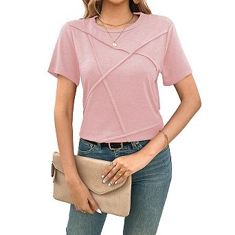 Blueming Short Sleeve Crew Neck Cross Design Casual Top