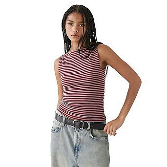 Women's Striped Tank Top Boat Neck Sleeveless T Shirt Slim Fit Basic Shirt