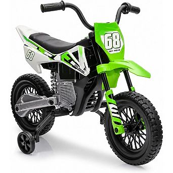 12V Kids Electric Dirt Bike with Training Wheels LED Music Ride on Bike for Kids, Green