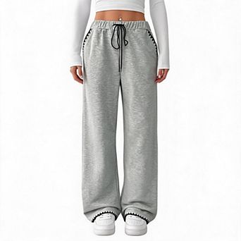 Women's Wide Leg Baggy Sweatpants Drawstring Elastic Waist Straight Leg Sweat Pants with Pockets