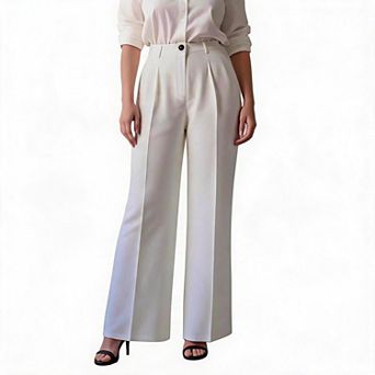 Womens Dressy Pants Button Zipper High Waist Straight Wide Leg Work Business Casual Outfits Trousers
