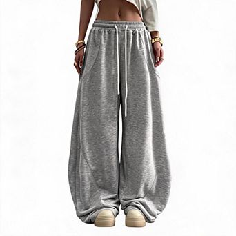 Womens Baggy Barrel Sweatpants Wide Leg Elastic Waist Drawstring Casual Loose Pants with Pockets