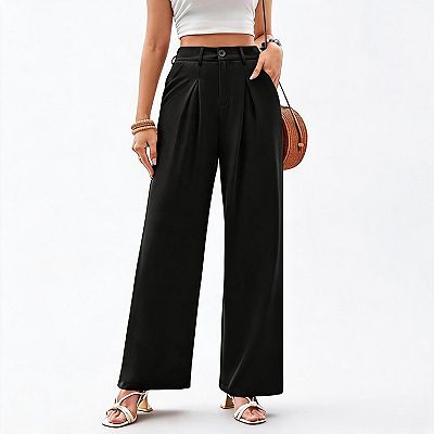 ladies dress pants at kohl's Womens Wide Leg Dress Pants High Waisted Business Slacks Button Zipper Office Work Palazzo Trousers