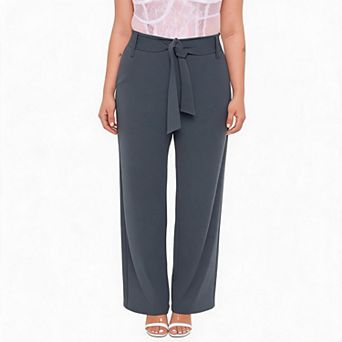 Women's Dressy Wide Leg Work Pants Casual Tie Belt High Waisted Loose Business Long Palazzo Trouser