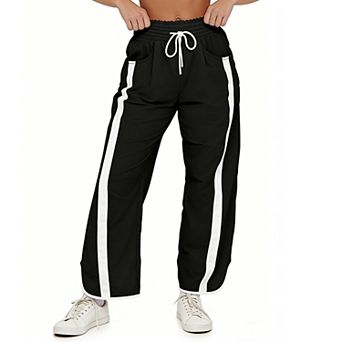 Womens Casual Track Pant Drawstring Waist contrast Baggy Barrel Leg Loose Workout Pants with Pocket