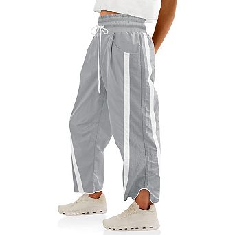 Womens Casual Track Pant Drawstring Waist contrast Baggy Barrel Leg Loose Workout Pants with Pocket