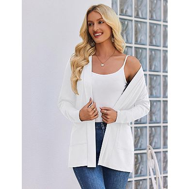 Women's Open Front Cardigan Sweaters Long Sleeve Lightweight Soft Knit Cardigans with Pockets