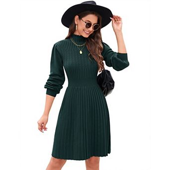 Women's Mock Neck Long Sleeve Knit Midi Dress Sweater Dress