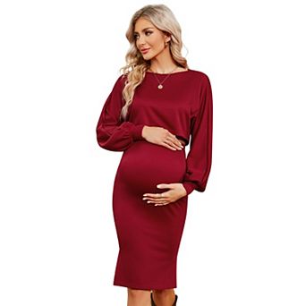Women's Maternity Two Piece Set Crew Neck Long Sleeve Top and Skirt