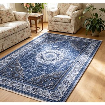 lxt-Boho Floral Area Rug Vintage Washable Carpet for Living Room Bedroom Bathroom Kitchen