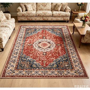 lxt-Boho Floral Area Rug Vintage Washable Carpet for Living Room Bedroom Bathroom Kitchen