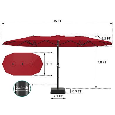 Double-Sided 15FT Patio Umbrella with Base Large Outdoor Rectangular Sun Shade