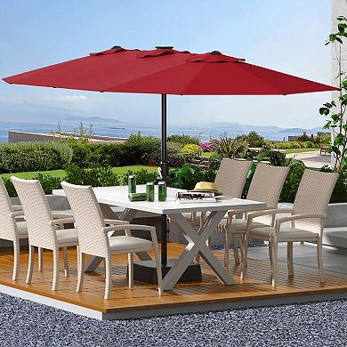 Double-Sided 15FT Patio Umbrella with Base Large Outdoor Rectangular Sun Shade
