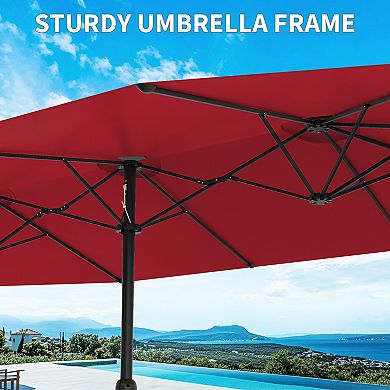 Double-Sided 15FT Patio Umbrella with Base Large Outdoor Rectangular Sun Shade