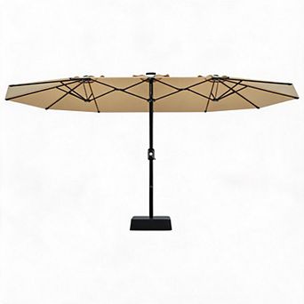 Double-Sided 15FT Patio Umbrella with Base Large Outdoor Rectangular Sun Shade