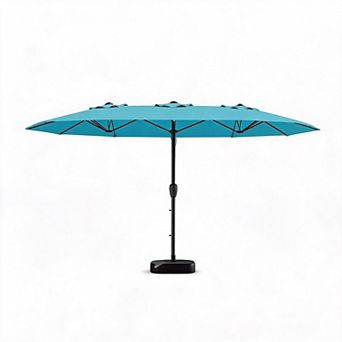 Double-Sided 15FT Patio Umbrella with Base Large Outdoor Rectangular Sun Shade