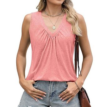 Women's Summer Sleeveless Loose-fitting Camisole V-neck Ruffled Shirt T-shirt
