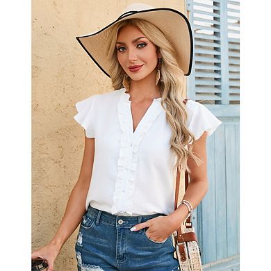 Women's Summer Ruffled Sleeve High Neck Printed Ruffled Sleeve Shirt