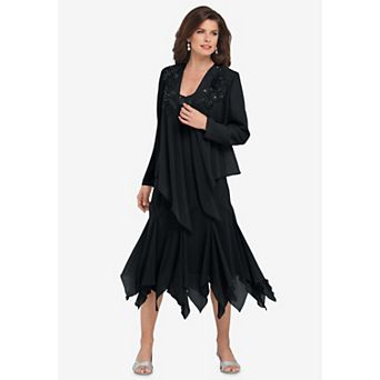 Roaman's Women's Plus Size Extended Plus Size Sequin Jacket Dress Set