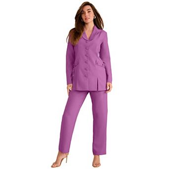Roaman's Women's Plus Size Extended Plus Size Long Sleeve Ten-Button Shawl-Collar Pant Suit