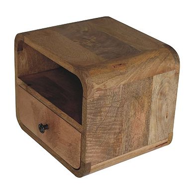 HomeRoots 12" Oak Solid Wood One Drawer Floating Nightstand