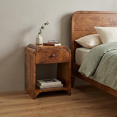 HomeRoots 16" Chestnut Solid Wood One Drawer Scallop Edge Nightstand