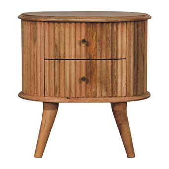 HomeRoots 20" Natural Solid Wood Oval Ribbed Texture Two Drawer Nightstand