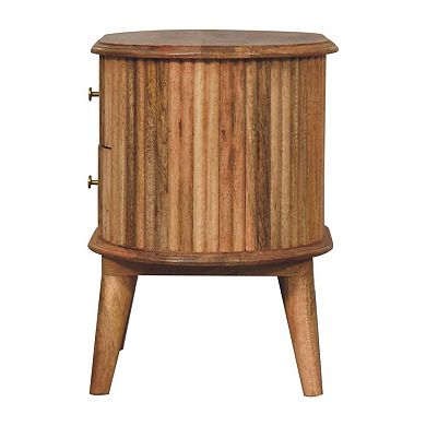 HomeRoots 20" Natural Solid Wood Oval Ribbed Texture Two Drawer Nightstand