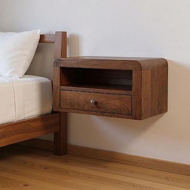 HomeRoots 18" Chestnut Solid Wood One Drawer Floating Nightstand
