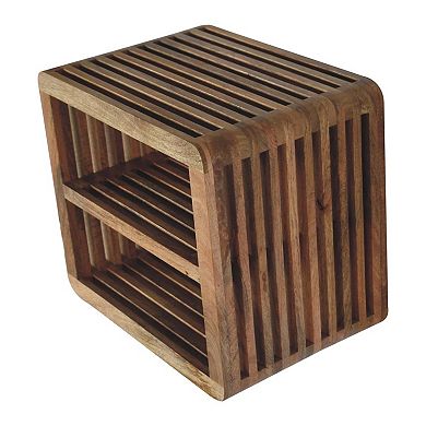 HomeRoots 18" Brown Solid Wood Carved Geometric Floating Nightstand
