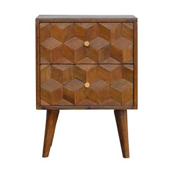 HomeRoots 22" Chestnut Solid Wood Carved Geometric Two Drawer Nightstand