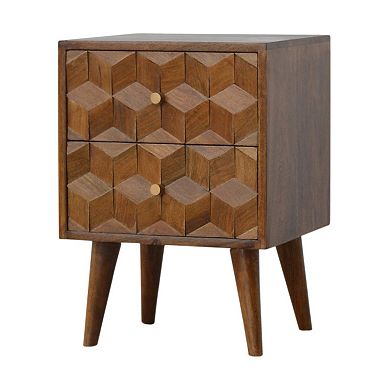 HomeRoots 22" Chestnut Solid Wood Carved Geometric Two Drawer Nightstand