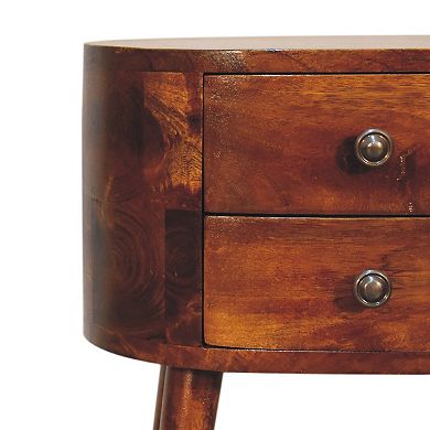 HomeRoots 20" Brown Solid Wood Oval Distressed Two Drawer Nightstand