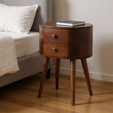 HomeRoots 20" Brown Solid Wood Oval Distressed Two Drawer Nightstand