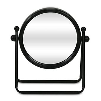 HomeRoots 10" Black Metal Round Framed Adjustable Makeup Shaving Tabletop Mirror