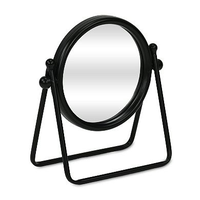HomeRoots 10" Black Metal Round Framed Adjustable Makeup Shaving Tabletop Mirror