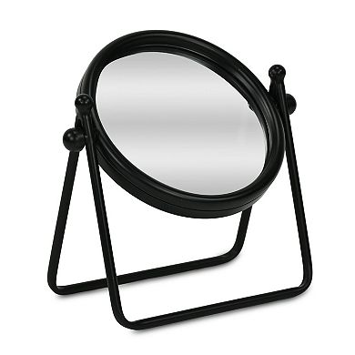 HomeRoots 10" Black Metal Round Framed Adjustable Makeup Shaving Tabletop Mirror