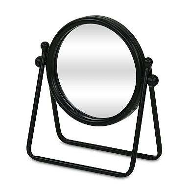 HomeRoots 10" Black Metal Round Framed Adjustable Makeup Shaving Tabletop Mirror