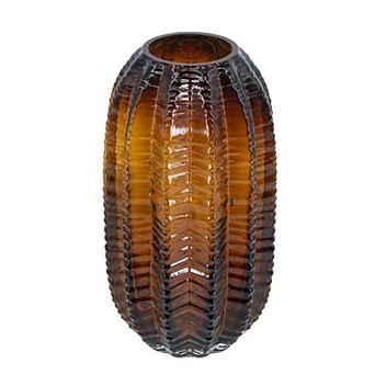 HomeRoots 11" Burnt Umber Glass Textured Round Table Vase
