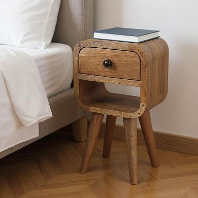 HomeRoots 16" Oak Solid Wood Square One Drawer Nightstand