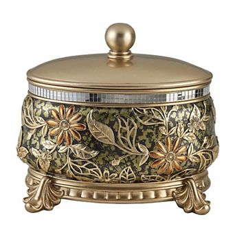 HomeRoots 10" Gold Green And Silver Resin Floral Scroll Jewelry Box With Metal Accents