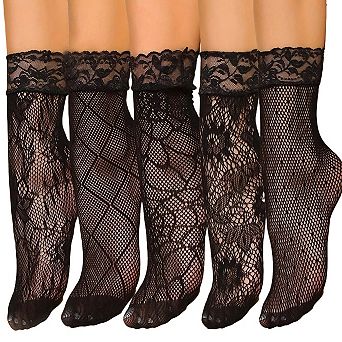 5 Pairs Pack Women Fishnet Ruffle Lace Ankle Socks